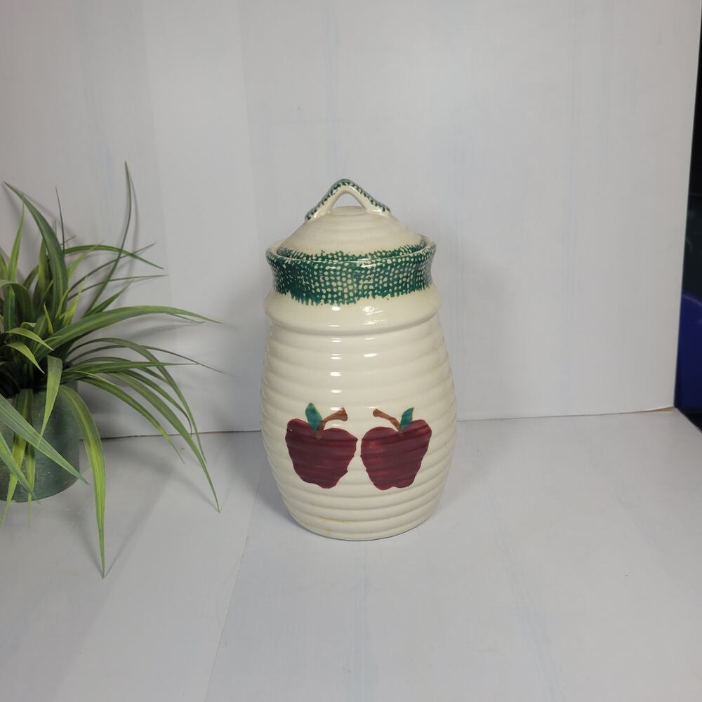 Vintage Alco Industries Ceramic Apple Canister Jar Farmhouse Kitchen Decor